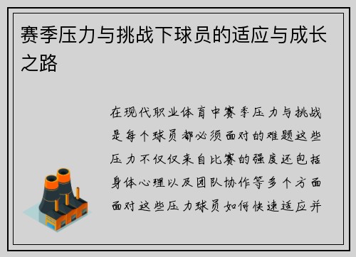 赛季压力与挑战下球员的适应与成长之路